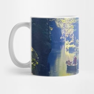 Man in the boat floating on river Mug